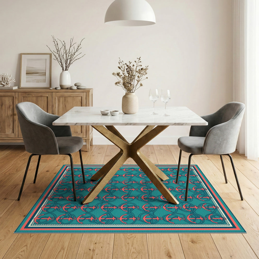 Red Anchor Teal Coastal Area Rug