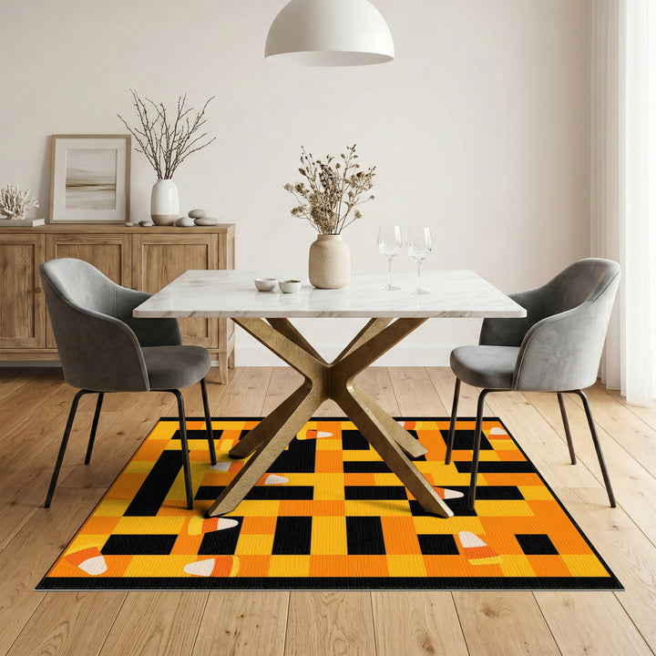 Candy Corn Orange Checkered Area Rug