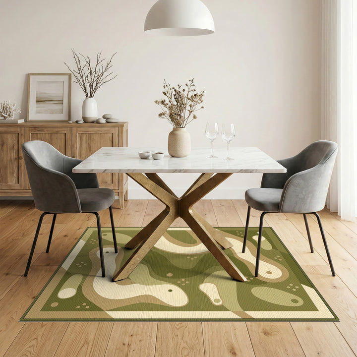 Green Organic Wave Washable Area Rug