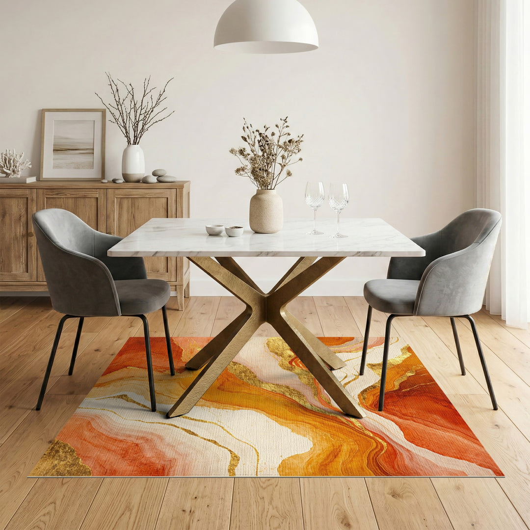 Orange Gold Abstract Marble Area Rug