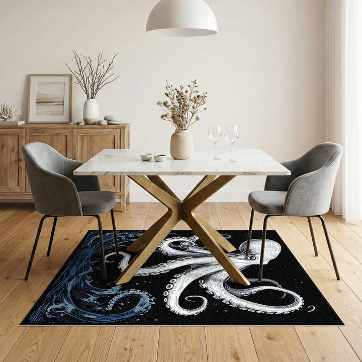 Octopus Waves Black White Area Rug