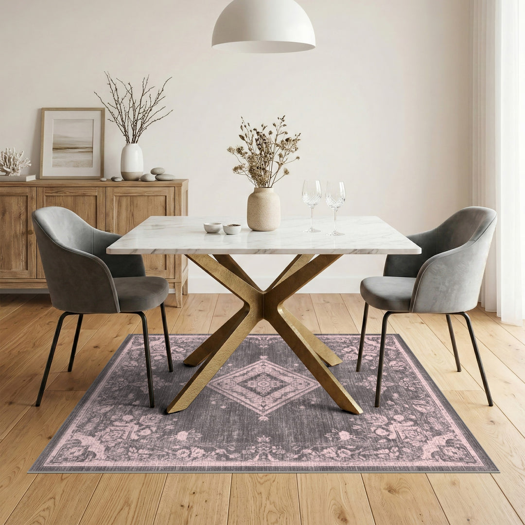 Grey Distressed Vintage Floral Diamond Area Rug