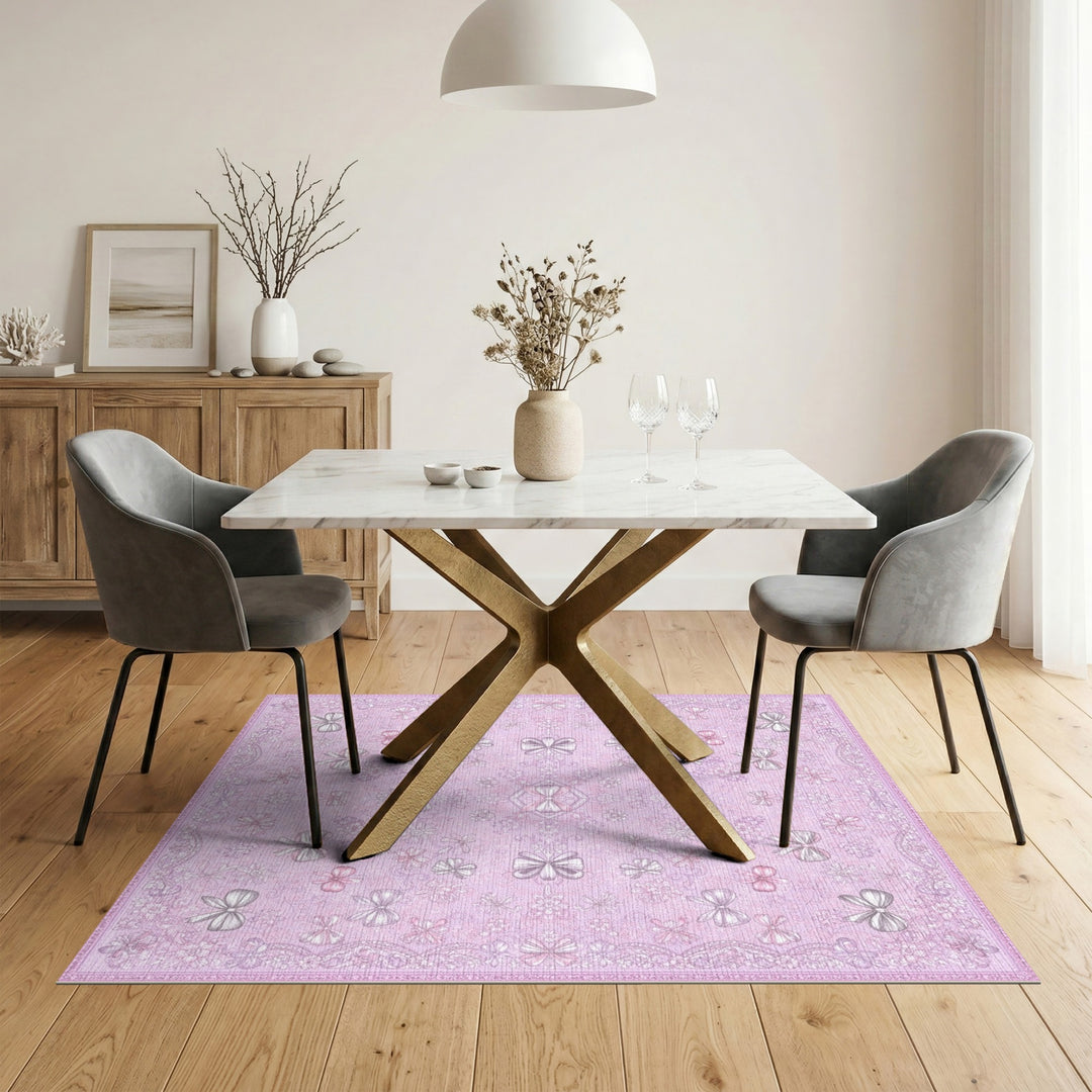 Bow Pink Bow Floral Vintage Area Rug