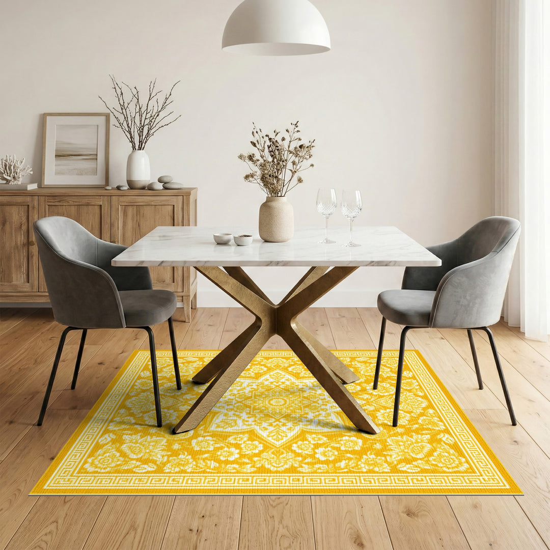 Yellow Floral Vintage Area Rug