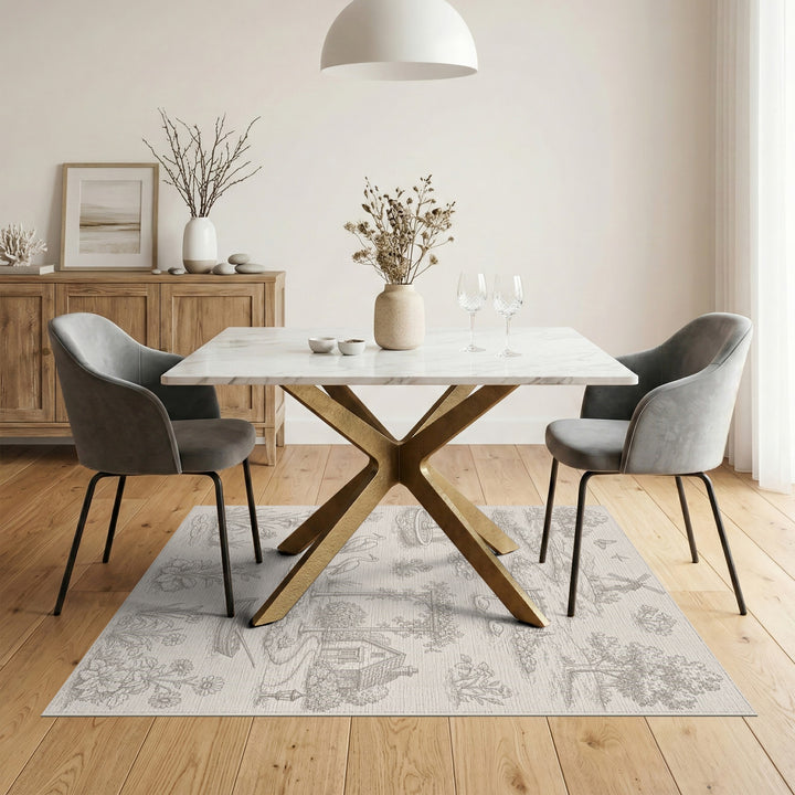 Black White Pastoral Toile Area Rug