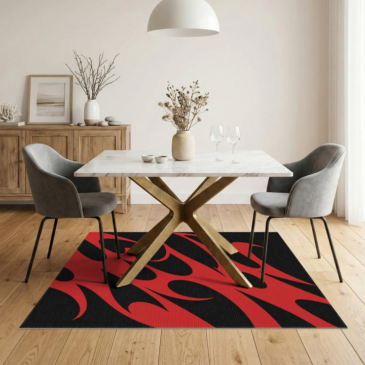 Red Flame Abstract Area Rug