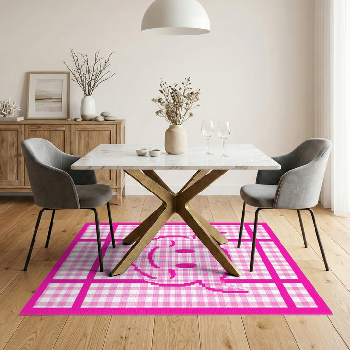 Pink Devil Smiley Checkered Kids Area Rug