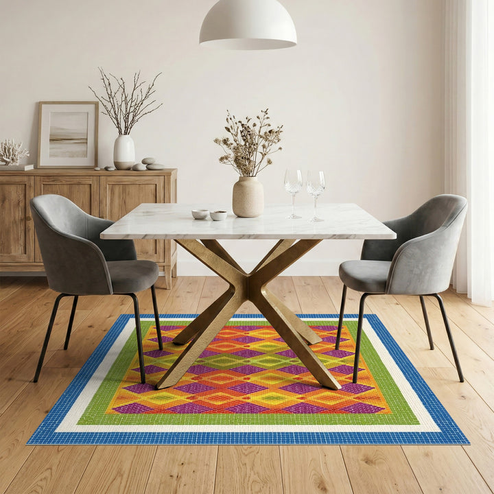 Vibrant Multi-Color Diamond Mosaic Area Rug