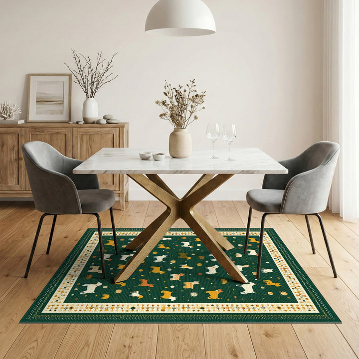 Green Playful Dogs Kids Area Rug