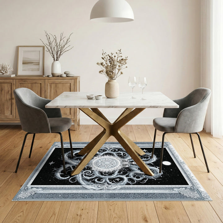 Skeleton Swirl Black White Area Rug