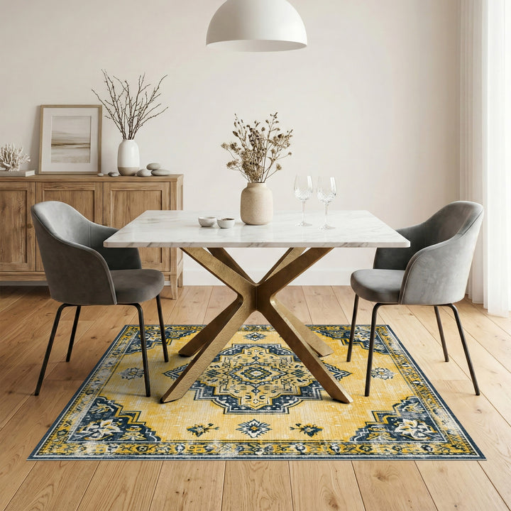Yellow Distressed Vintage Yellow Distressed Vintage Medallion Area Rug