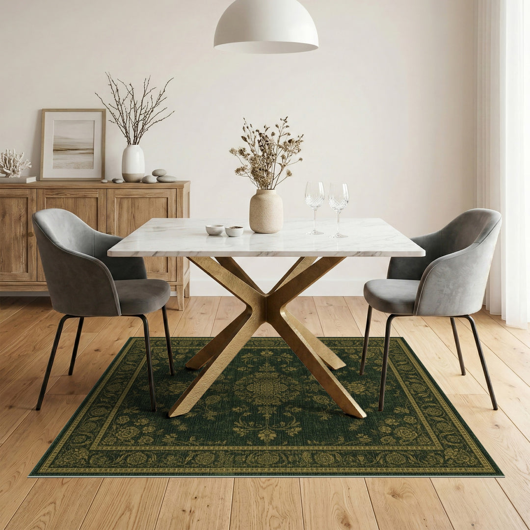 Dark Green Gold Floral Persian Area Rug