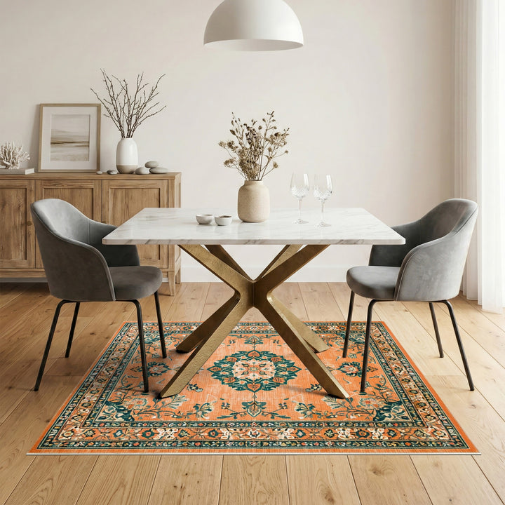 Orange Floral Vintage Medallion Area Rug