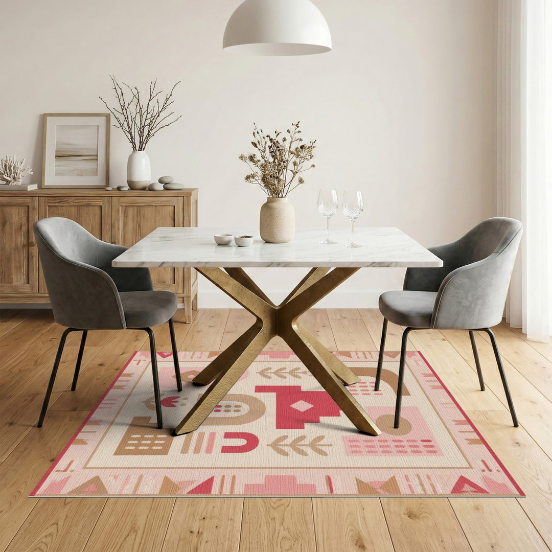 Pink Geometric Modern Washable Area Rug
