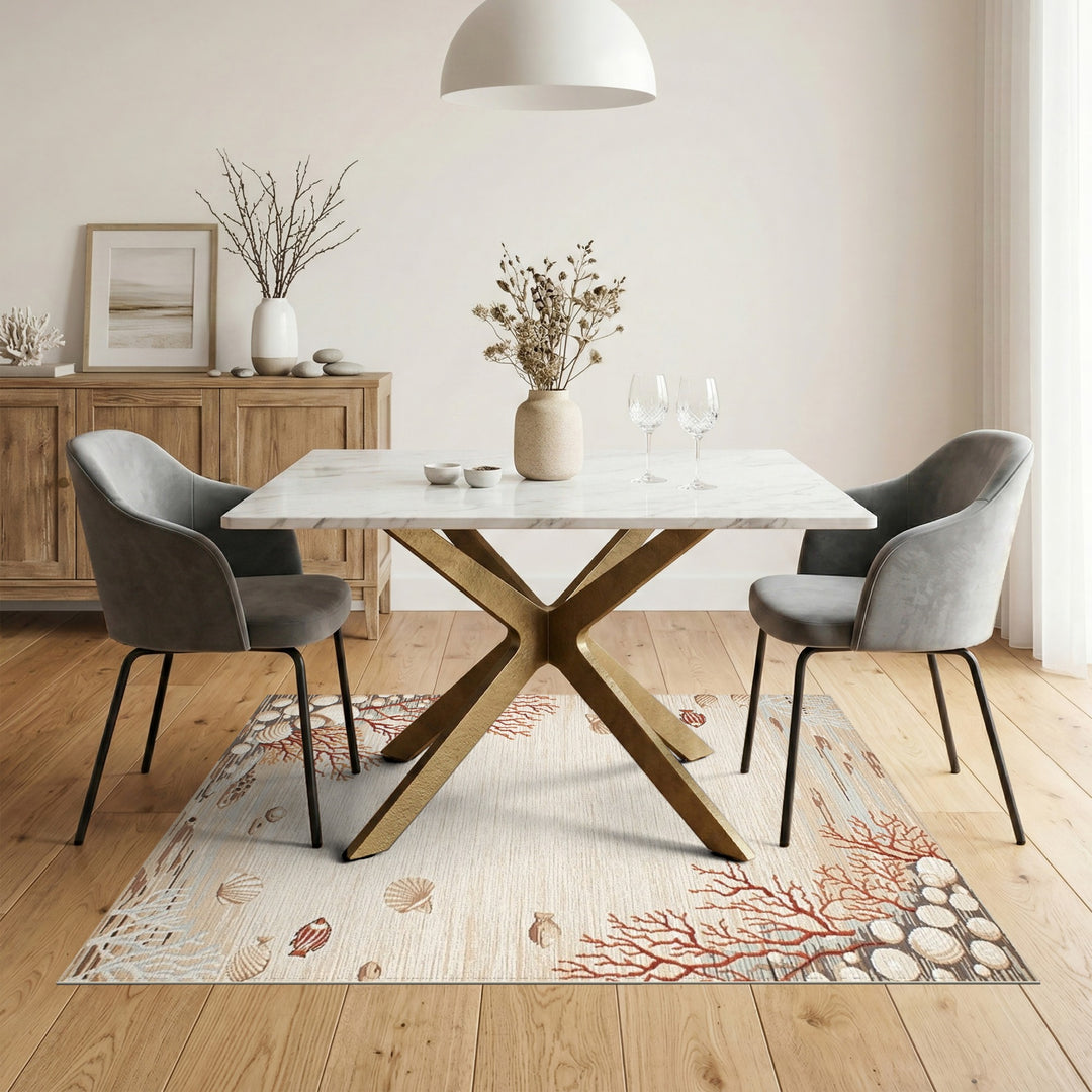 Beige Coastal Coral Seashell Area Rug