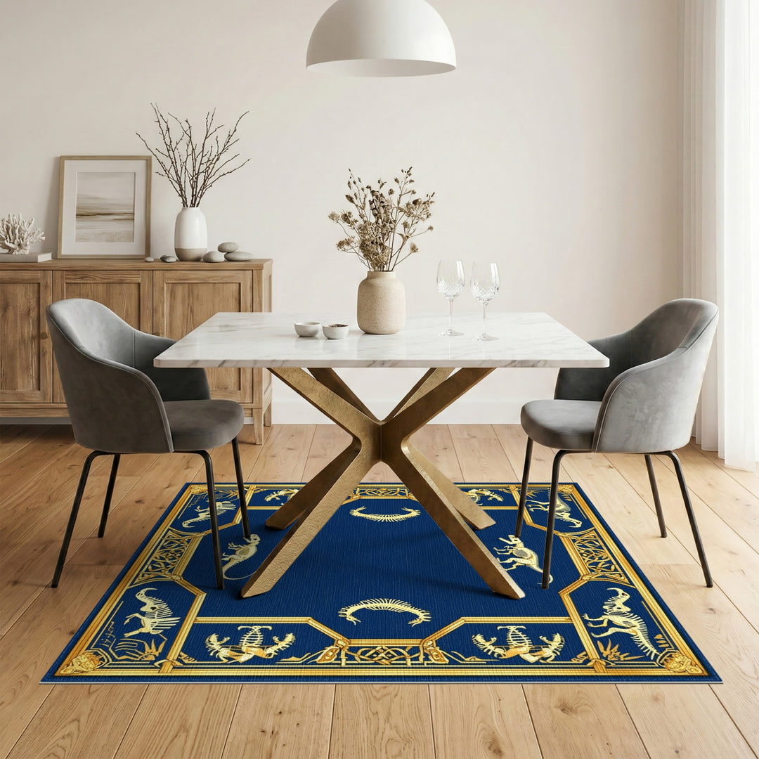 Dinosaur Skeleton Blue Gold Area Rug