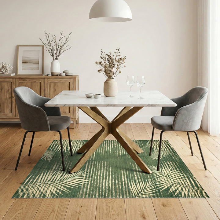 Green Palm Leaf Washable Area Rug