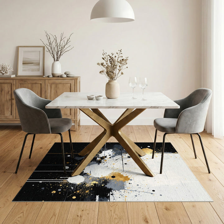 Black Gold Abstract Splatter Area Rug