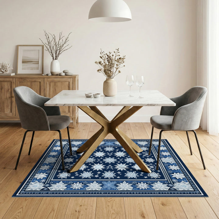 Geometric Modern Navy Blue Snowflake Geometric Area Rug