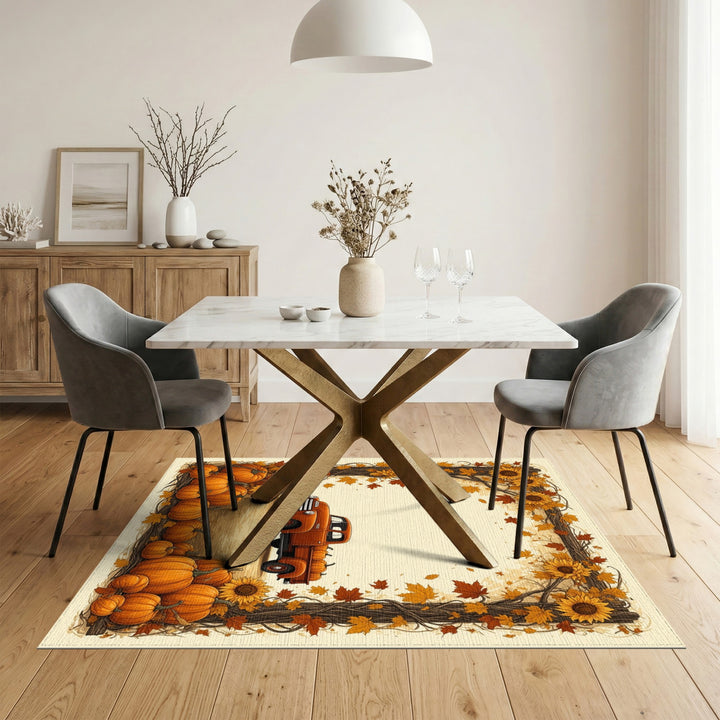 Vintage Orange Truck Pumpkin Fall Area Rug
