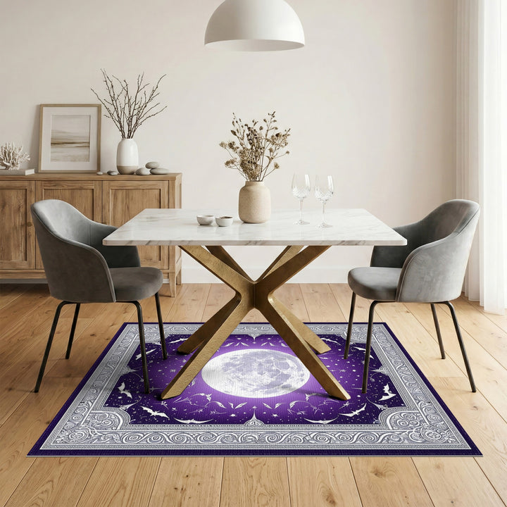 Mystical Moon Bats Purple Area Rug