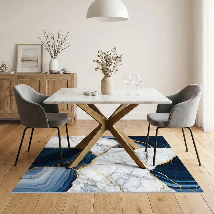 Navy Marble Gold Vein Area Rug