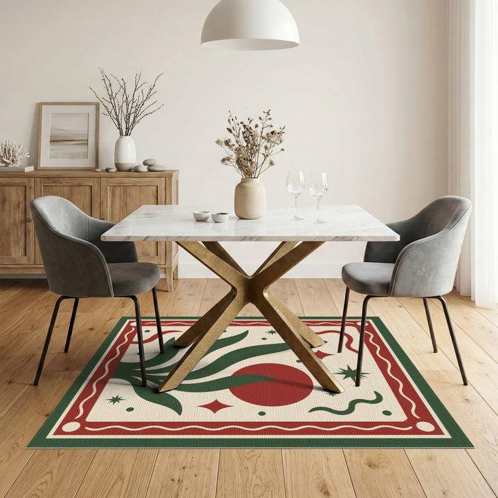 Red Floral Leaf Vintage Area Rug