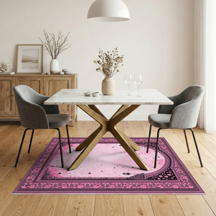 Pink Floral Vintage Starry Arch Area Rug