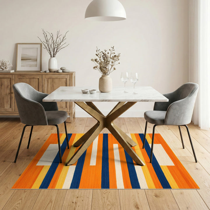 Orange Striped Geometric Area Rug