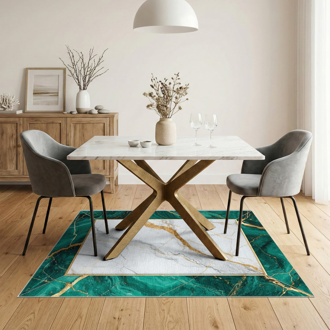 Luxury Green Marble Gold Frame Area Rug