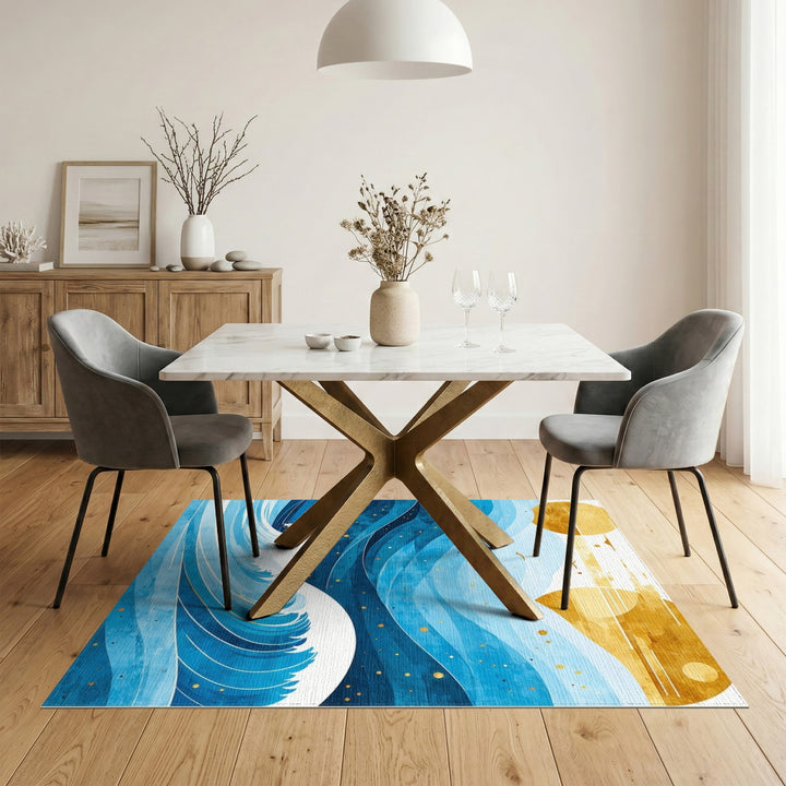 Blue Coastal Wave Area Rug
