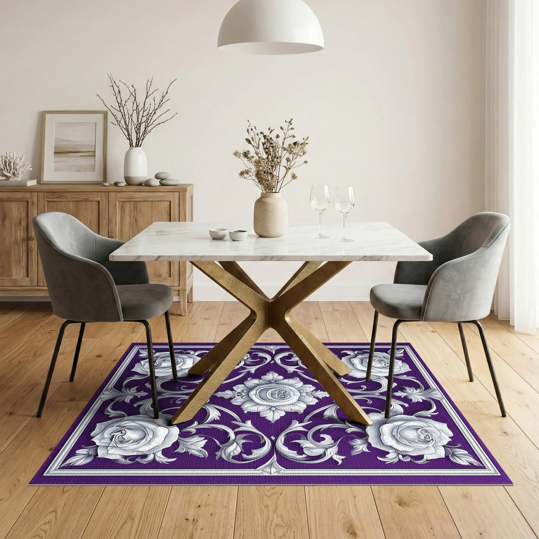 Purple Rose Scroll Floral Area Rug