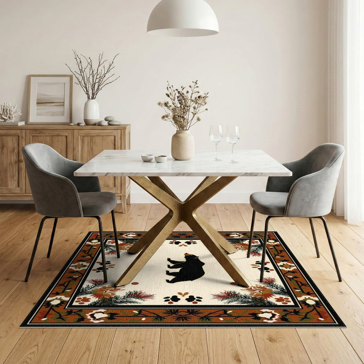 Brown and Tan Black Bear Woodland Area Rug