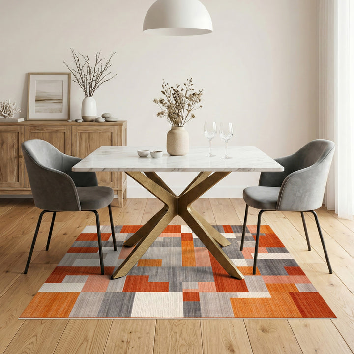Geometric Modern Orange Geometric Block Area Rug
