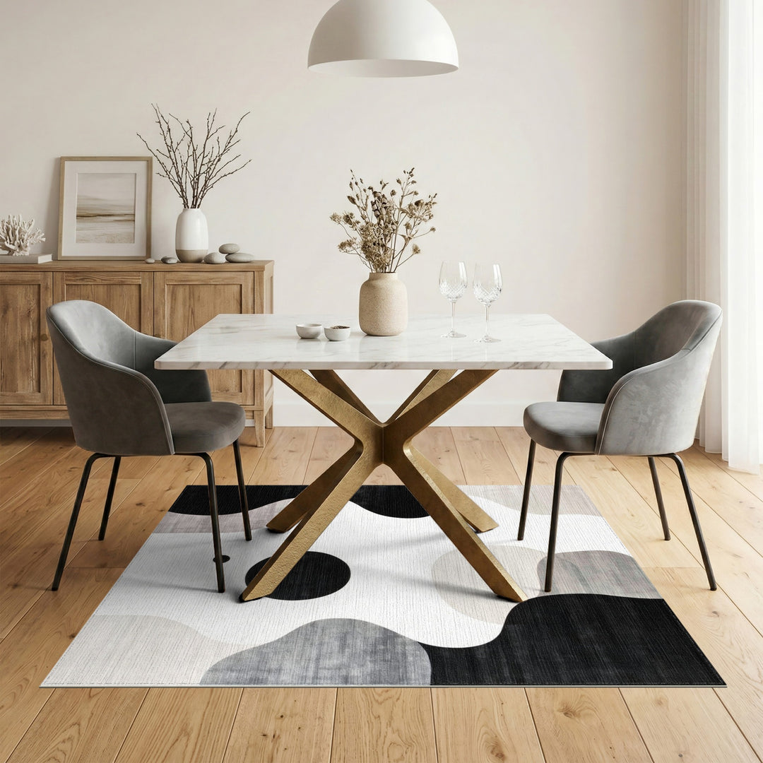 Black White Abstract Wave Area Rug