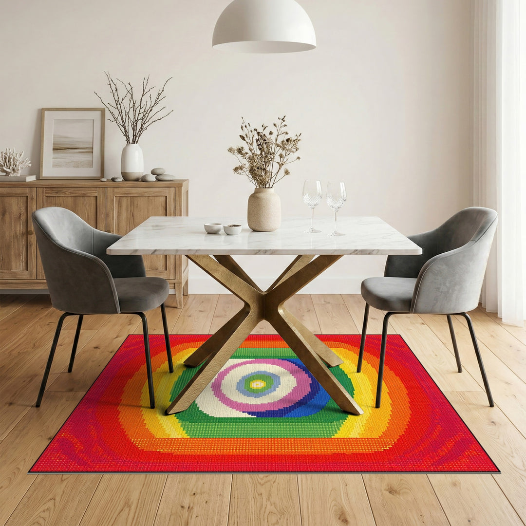 Vibrant Rainbow Concentric Square Area Rug