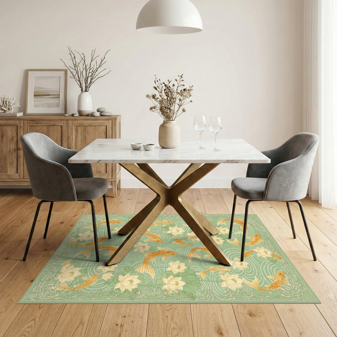 Green Koi Lotus Green Area Rug
