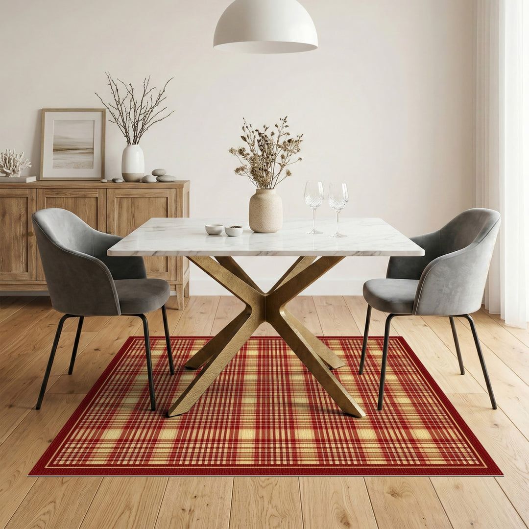Rustic Farmhouse Red Plaid Checkered Area Rug