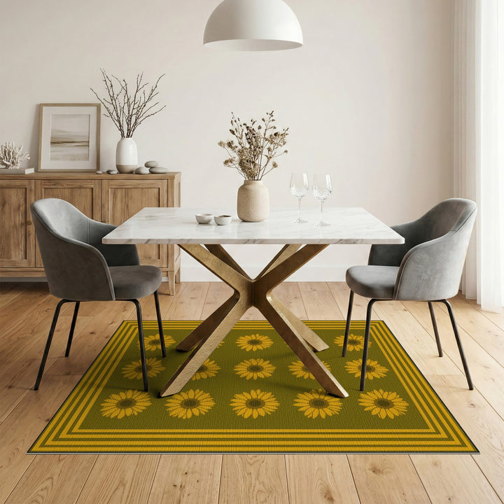 Green Sunflower Floral Area Rug