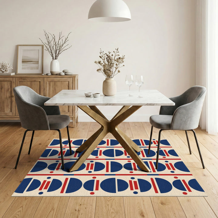 Navy Blue Red Geometric Area Rug