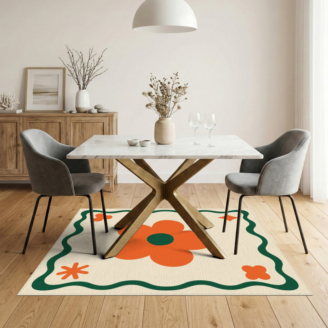Beige Orange Daisy Floral Area Rug