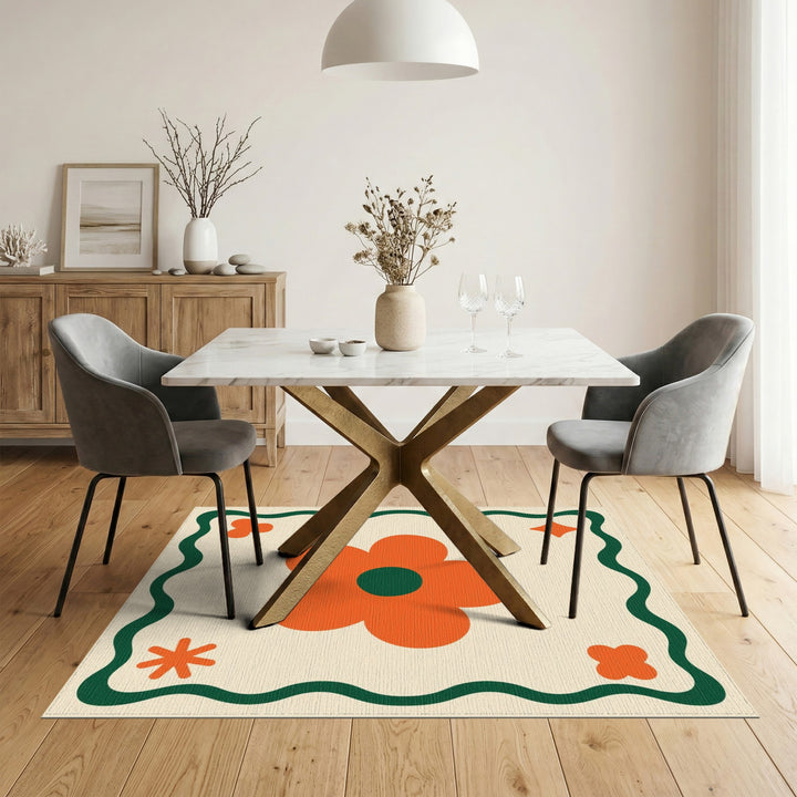 Beige Orange Daisy Floral Area Rug