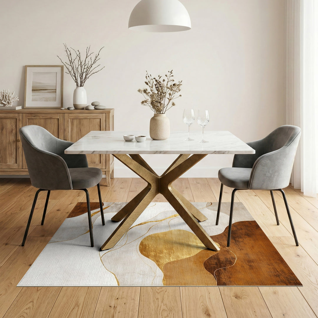 Abstract Beige Gold Flow Area Rug
