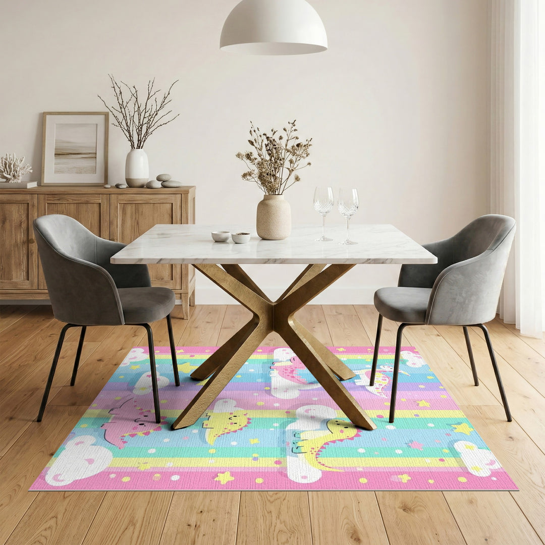 Multi-color and Patterns Rainbow Dinosaur Kids Area Rug