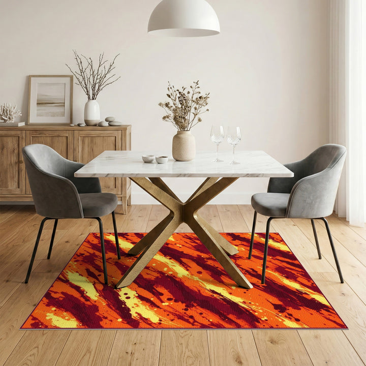 Vibrant Orange Abstract Splash Area Rug