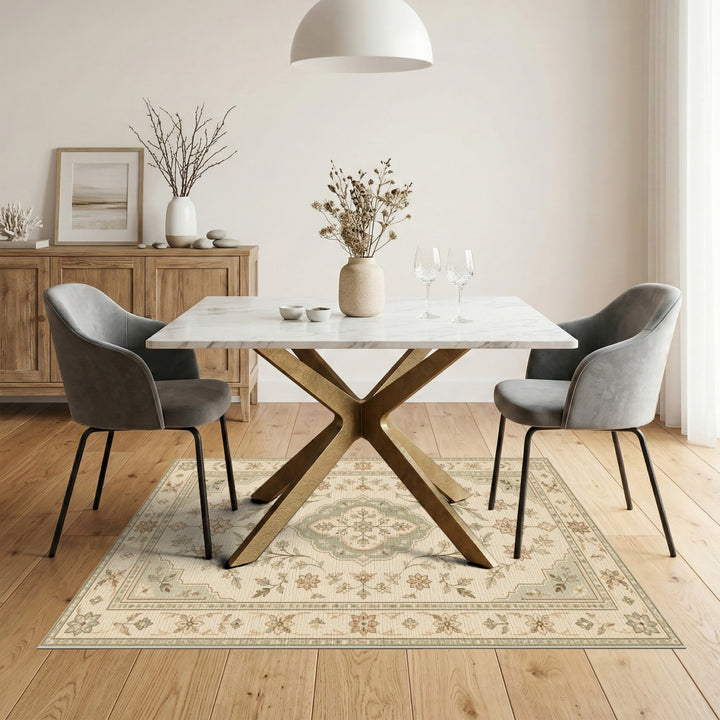 Beige Vintage Floral Medallion Area Rug