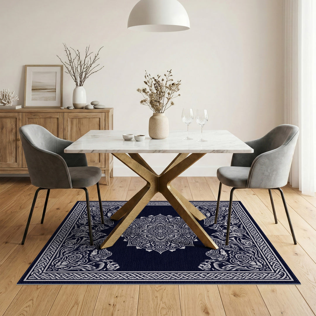 Navy Blue Persian Medallion Area Rug