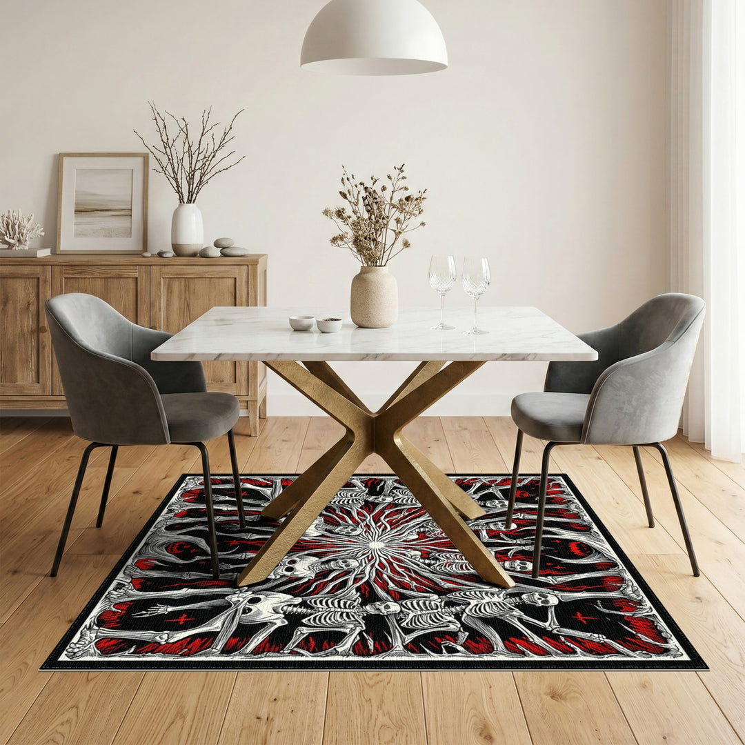 Skeleton Circle Black White Area Rug