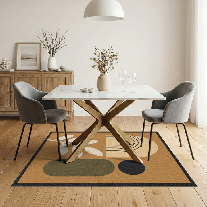 Abstract Brown Geometric Area Rug with Leaf