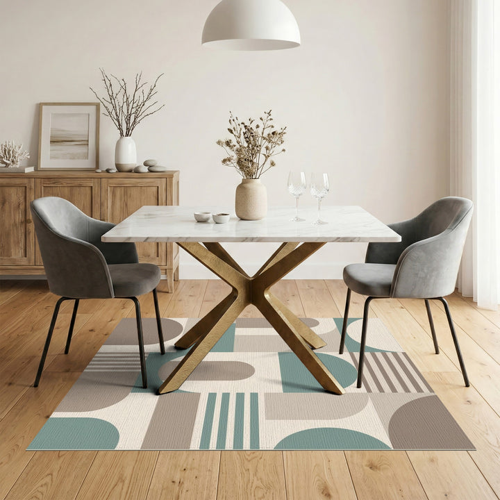 Geometric Beige Teal Area Rug